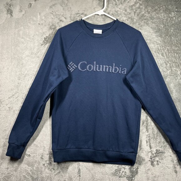 Columbia Mens Sweater X-Small Navy Blue Graphic Sweatshirt Cotton Blend - Picture 1 of 7